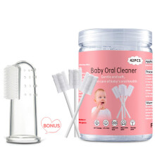 42Pcs Disposable Infant Toothbrush Cleaner, Gauze Gum Cleaner, Oral Cleaning Stick, Dental Care for 0-36 Month Baby + Free 1 Finge