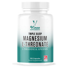 Vinco Triple Magnesium L-Threonate with L-Theanine & Apigenin – 120 Capsules - 3-in-1 Apigenin Threonate Supplements for Sleep & Relaxation - Triple