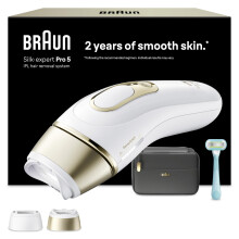 Braun Smart IPL SilkExpert Pro 5, at Home Laser Hair Removal, Permanent Hair Reduction, with Pouch, Venus Razor, 2 Attachment Hea
