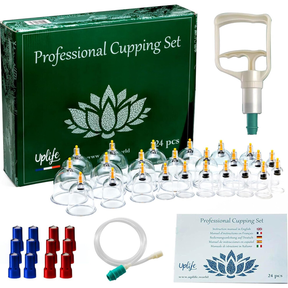 Uplife Cupping Therapy Set - 24 Suction Cups For Body, Muscle, Neck And Back Pain Relief - Anti Cellulite Massage Hijama Kit