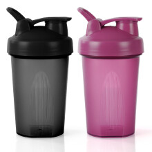 AOGOE Protein Shaker Bottle with Stainless Steel Mixing Ball 400ml, 2pcs Protein & Supplement Shaker Bottle, Leak Proof Flip Flop