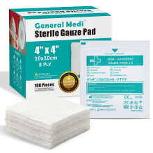 General Medi Sterile Gauze Pads – 4" x 4" Individually Wrapped Medical Gauze Pads for Cleaning and Cushioning Minor Wounds, Cuts &