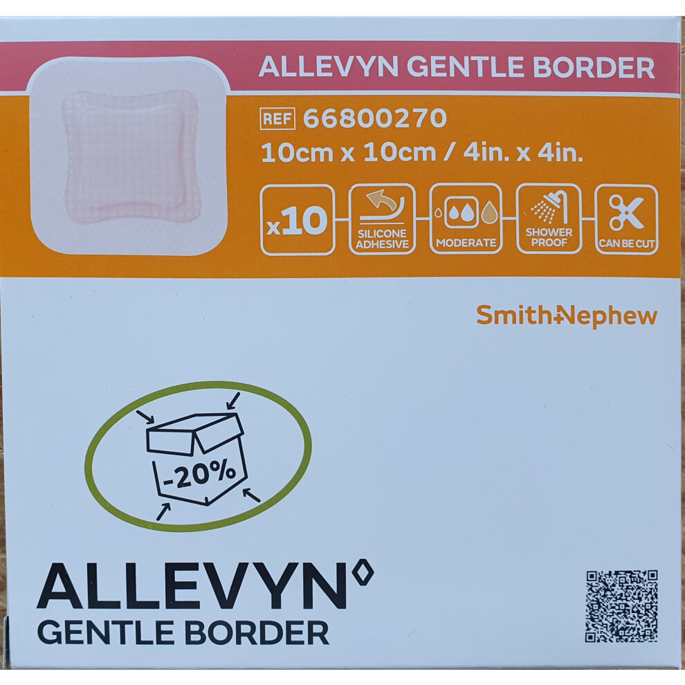 Smith & Nephew Comfortcare: Allevyn Gentle Border 10Cm X 10Cm X10 Adhesive Foam Dressing For Gentle Wound Healing