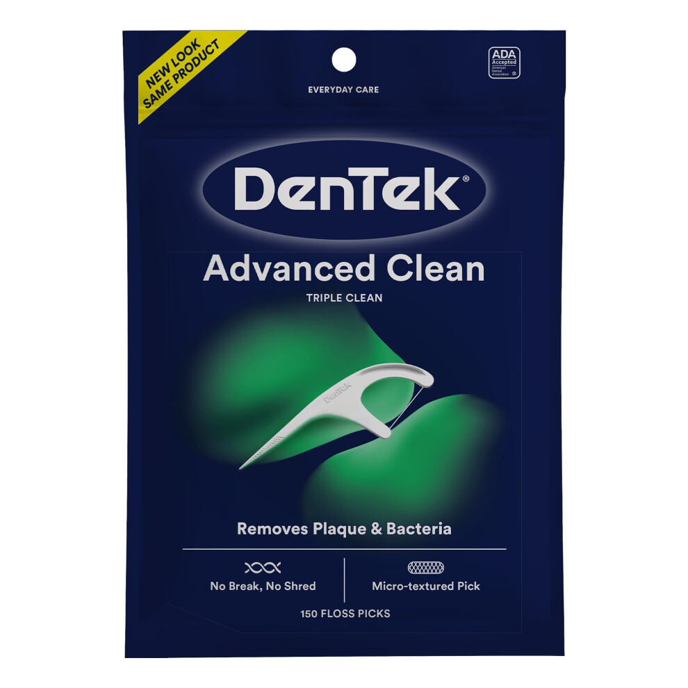 Dentek Triple Clean Mint Flavoured And Fluoride Coated Advanced Dental Floss Picks With 3 Cleaning Actions - 150 Pack (Packaging M