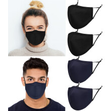 ecotru UK 4 Pack Reusable Cotton Face Masks, 2 Navy Blue, 2 Black Mask with Nose Wire for Glass Wearers, 3-Ply Washable & Breathab