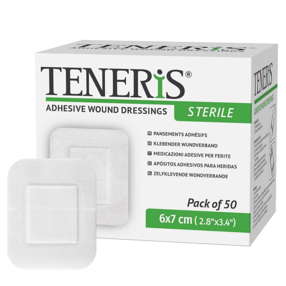 Teneris Sterile Adhesive Wound Dressings Â 67Cm, Pack Of 50 Â Individually Wrapped, Breathable Surgical Plasters For Post-Operati