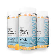 Known Tasty High-Strength Vitamin C Gummies - 1000mg Vitamin C for Collagen & Energy - Natural Zesty Orange Flavour - 30 Vegan Gum