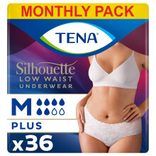 TENA Silhouette Plus Low Waist, 36 pairs of Incontinence Pants (12 x 3 Packs) for Moderate to Heavy Bladder Weakness for Women, Designed for Stylish