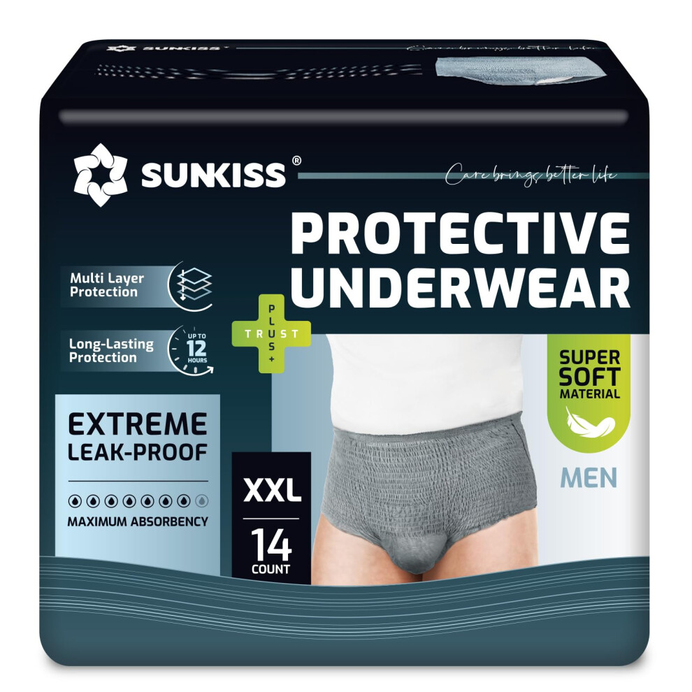 Sunkiss Incontinence Pants For Men, Daytime Disposable Adult Pull Ups, Mens Protective Underwear With Maximum Absorbency, Xx Grey