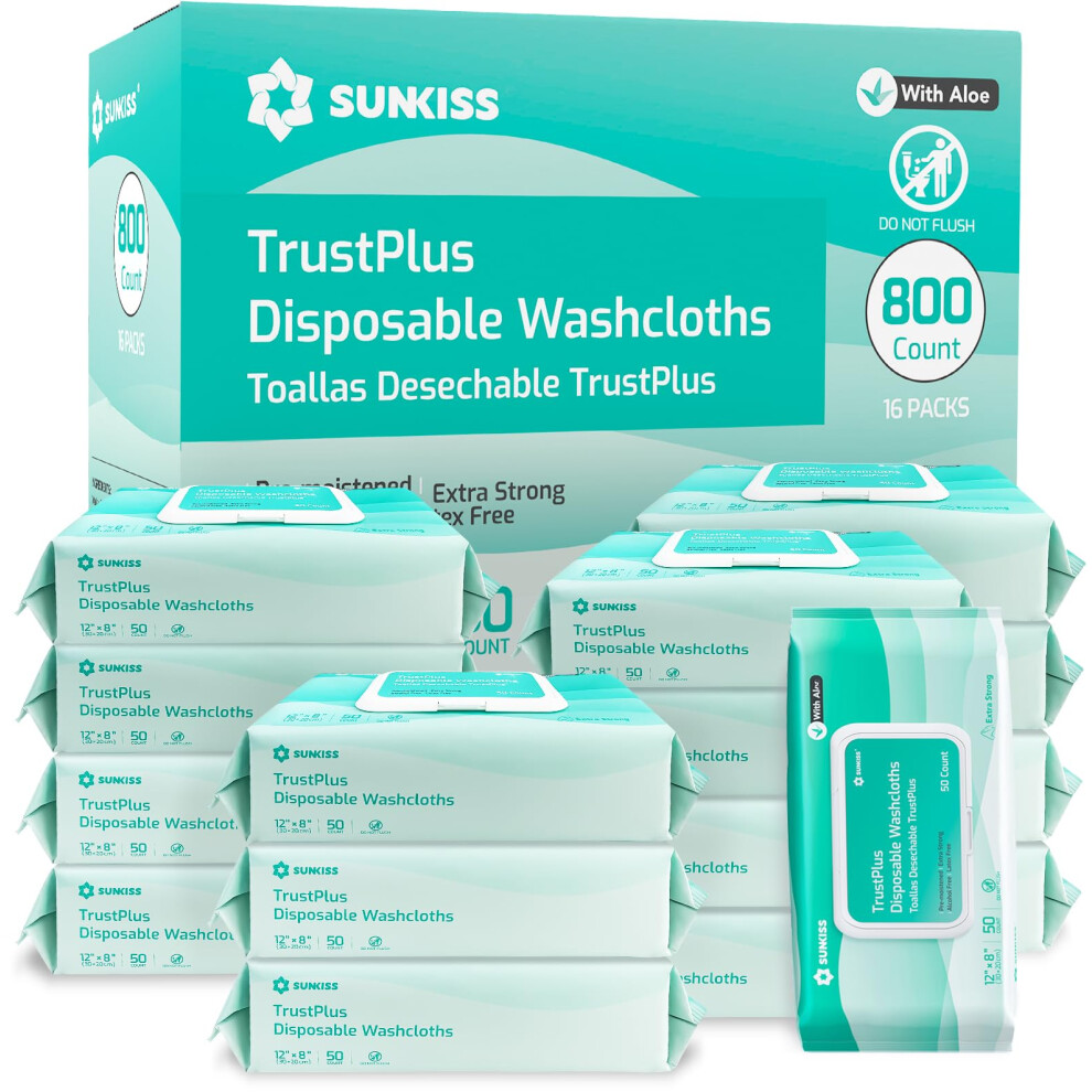 Sunkiss Trustplus Wet Wipes For Adult No Rinse, Extra Large 8ÂX12â Body Cleaning Washcloths For Elderly Incontinence & Cleansing,
