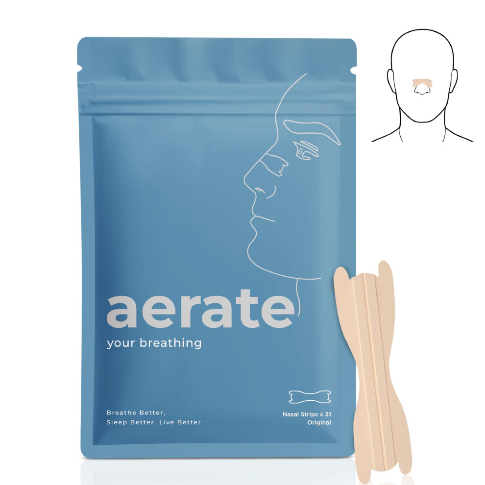 Aerate Nasal Strips Â Upgraded 31 Strips (Original), Snoring Aid, Dermatologically Tested & Hypoallergenic, Nasal Congestion Relie