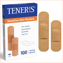 Teneris Sensitive Skin Plasters – Pack of 100 – Breathable, Hypoallergenic, Latex-Free Non-Woven Wound Dressings for Cuts, Blister