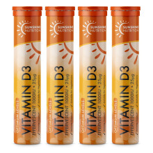 Vitamin D Effervescent Tablets - Dissolvable High Strength Vitamin D3-20 Vitamins Per Tube (4 Pack) from Sunshine Nutrition Brand