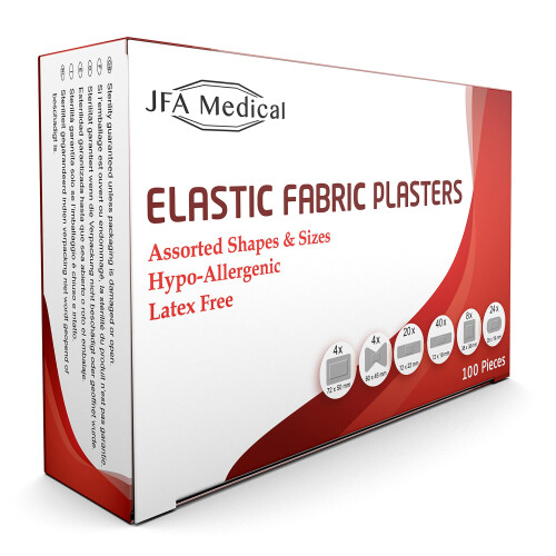 JFA Medical Fabric Assorted Plasters (6 Sizes) 100 Plasters per Pack 1