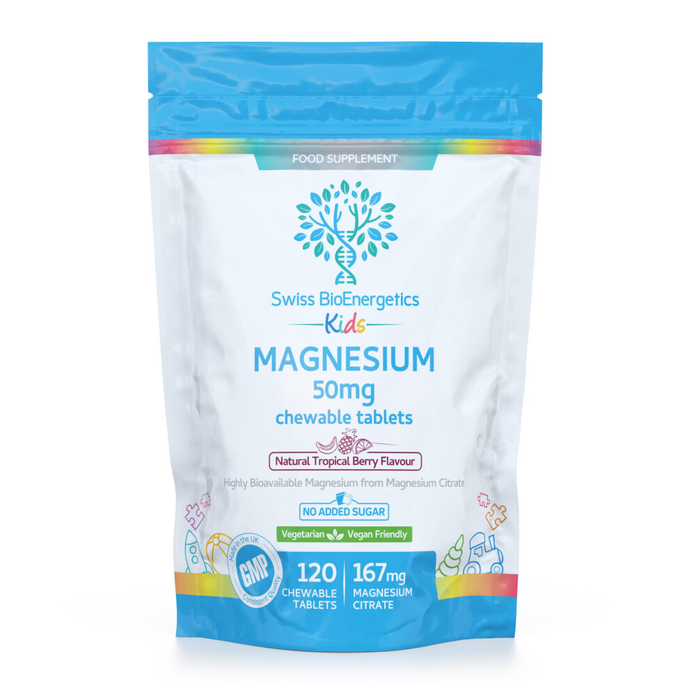 Swiss Bioenergetics Magnesium Chewable Tablets 50Mg – Balanced Dosage For Children From 167Mg Of Magnesium Citrate – Easily Absorbable & Highly Bioava