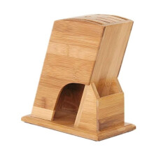 Kitchen Knife Block Bamboo Holder with Scissors Storage, Drainage Hole, Universal Fit, Natural