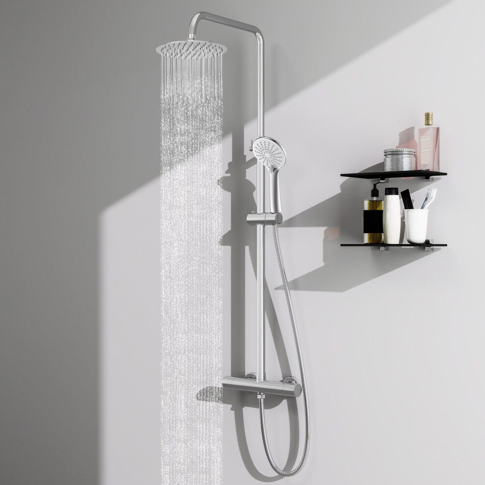 Aica Thermostatic Mixer Shower Set With Round Twin Head, Chrome Finish & Anti-Scald Safety