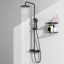 Modern Matte Black Thermostatic Mixer Shower Set with Round Twin Head & Anti-Scald