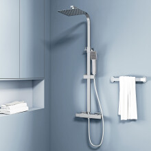 Modern Chrome Thermostatic Mixer Shower Set with Rainfall Head & Handheld, Exposed Fit