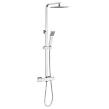 Exposed Square Thermostatic Bar Mixer Shower Set with Overhead Rain Shower and Handheld