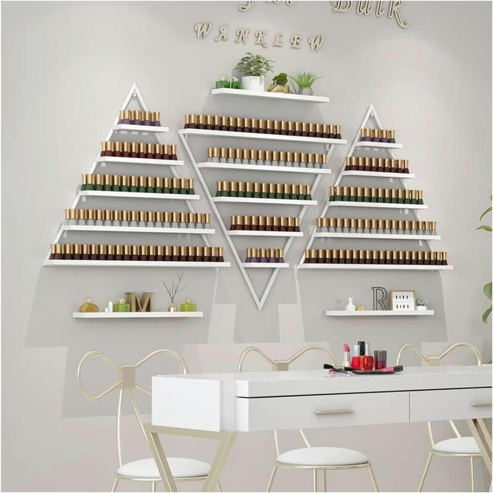 White 6 Tier Wall Mounted Nail Polish Organizer, Metal Triangle Display Rack For Salon And Home,