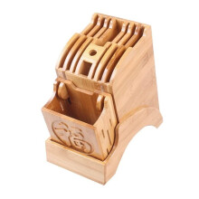 Bamboo Kitchen Knife Block Holder with SpaceSaving Design and Secure Storage, 10.8x19.5x23cm