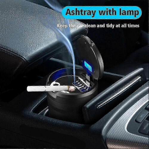 (Black) LED Lid Self-Extinguishing Car Ashtray for Cigarettes and Cups 2