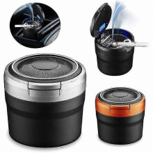 (Black) LED Lid Self-Extinguishing Car Ashtray for Cigarettes and Cups