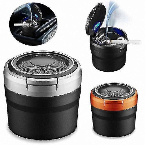 (Black) LED Lid Self-Extinguishing Car Ashtray for Cigarettes and Cups