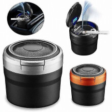 (Gray) LED Lid Self-Extinguishing Car Ashtray for Cigarettes and Cups