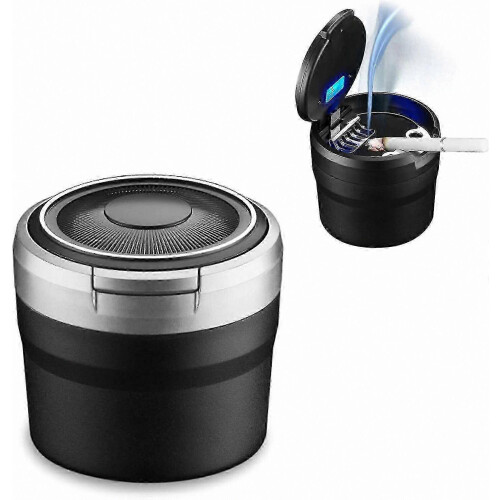 (Black) LED Lid Self-Extinguishing Car Ashtray for Cigarettes and Cups 1