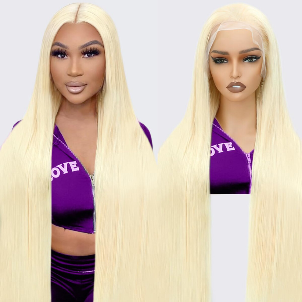 Unisex 30 Inch 613 Lace Front Wig Human Hair Blonde, 200% Density 13X6 Hd Lace, Preplucked Natural Hairline