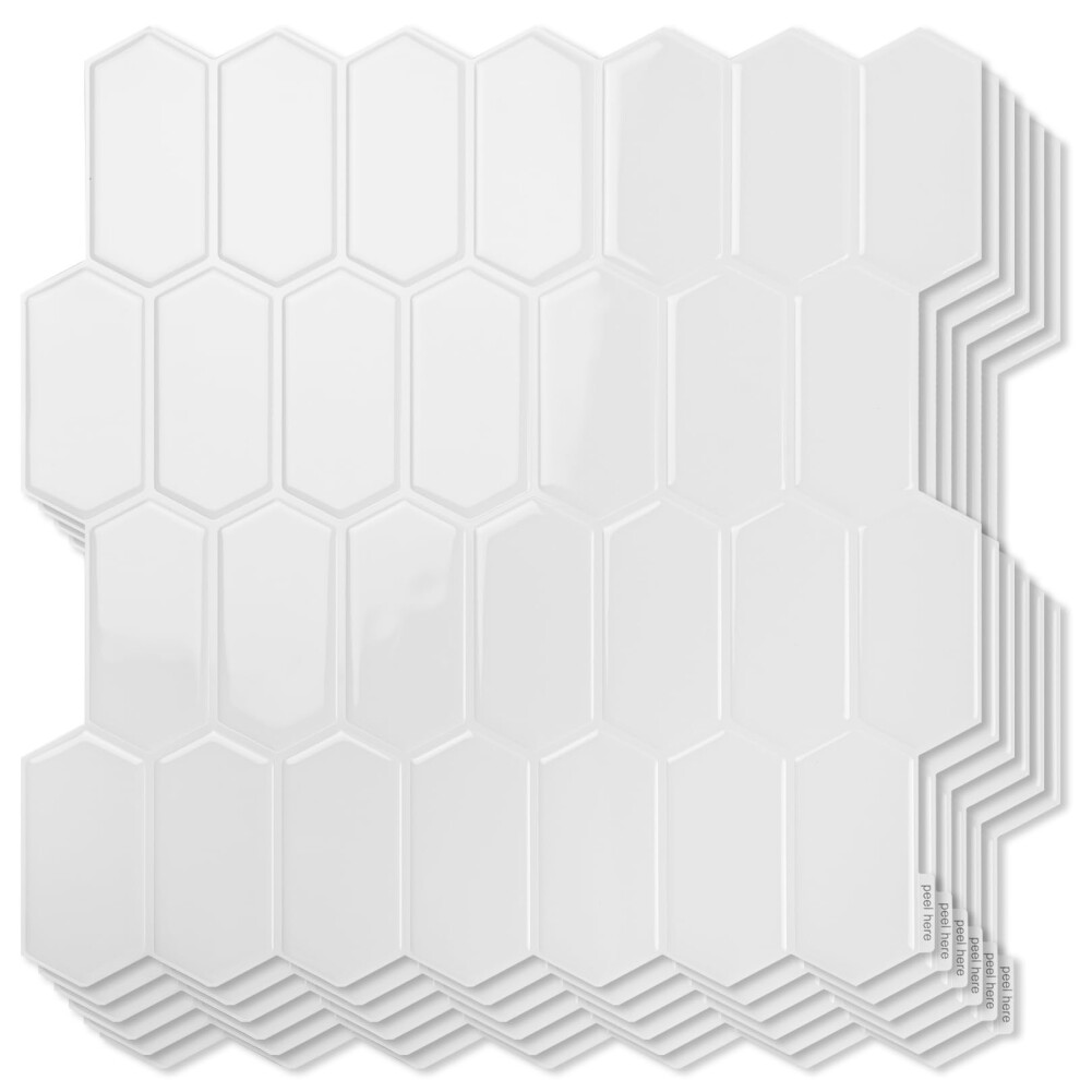 10Sheet Peel And Stick Backsplash Tiles, 12X12in White Self Adhesive Wall Panels For Kitchen Bathroom 9199774705479
