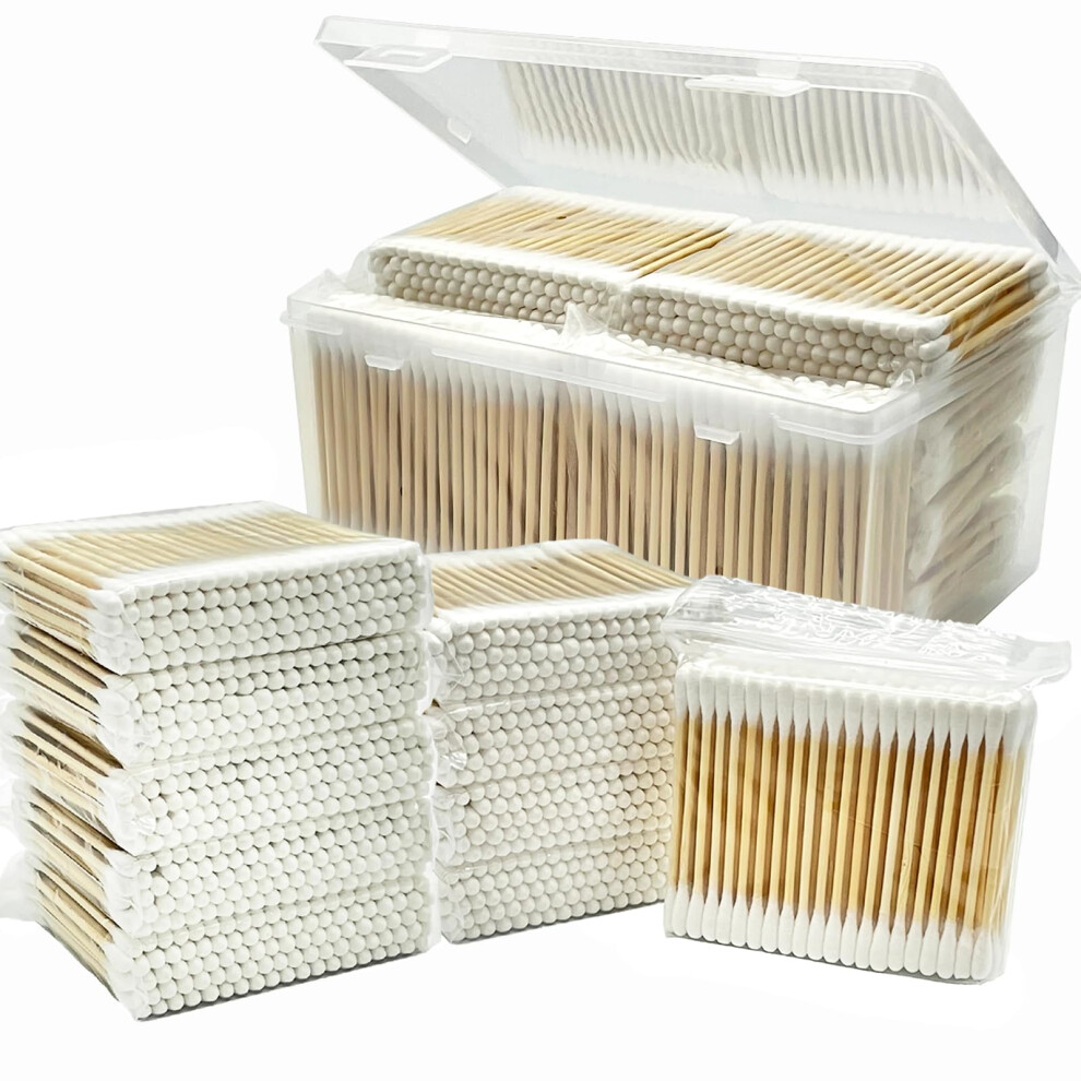 Bamboo Cotton Swabs 1000 Pack with Organic Cotton Tips and Storage Box for Makeup and Cleaning