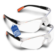 O³ Safety Glasses for Work 2 Units - Protective Glasses for DYI, Gardening, Laboratory, Cycling ⓠAntifog Material, Clear Lense, Lightweight