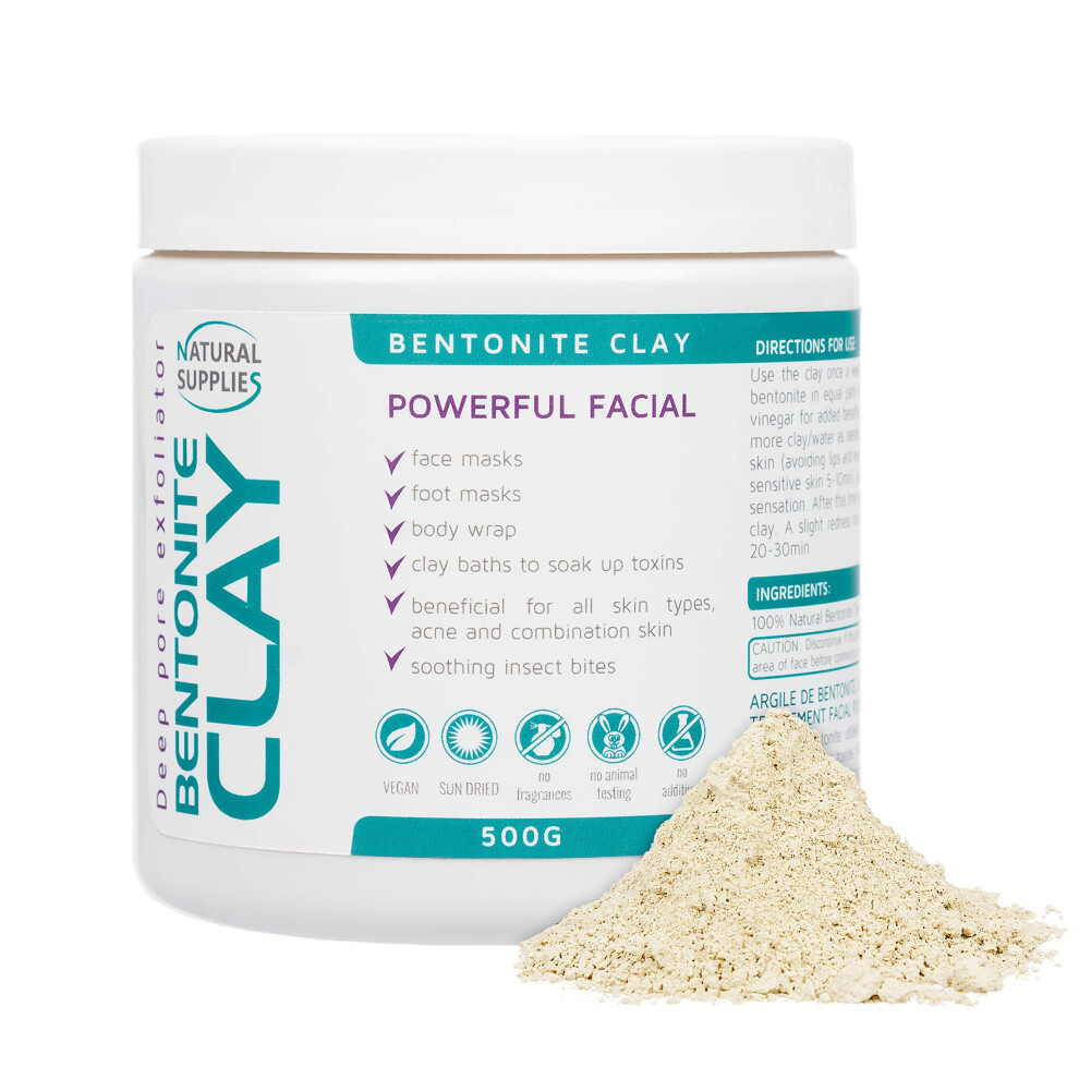 Natural Supplies Bentonite Clay 500G Aztec Indian Healing Clay Deep Pore Cleansing 100% Pure Calcium Bentonite Clay | Deep Skin Pore Cleansing, Detoxifying And Re