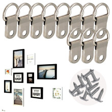 50 Sets Heavy Duty D Rings Picture Hangers - Galvanized Steel No Damage Wall Hooks with Screws, Adjustable Frame Hangers Kit for Multi-Surface Ph