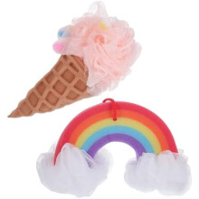 VILLCASE 2 Pack Rainbow Ice Cream Shower Sponge, Soft Sponge Material, Gentle Exfoliating Bath Balls, Reusable for Women