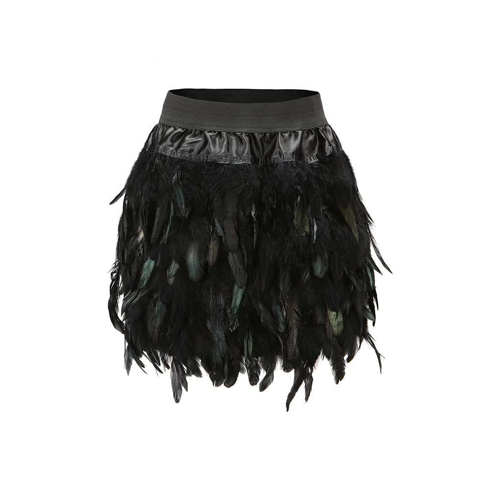 Photos - Fancy Dress  Feather Skirt Mini Length Double Layer Fabric Lined Feather Skirt for Party Event Plumage Plume Skirt(Black, XL)