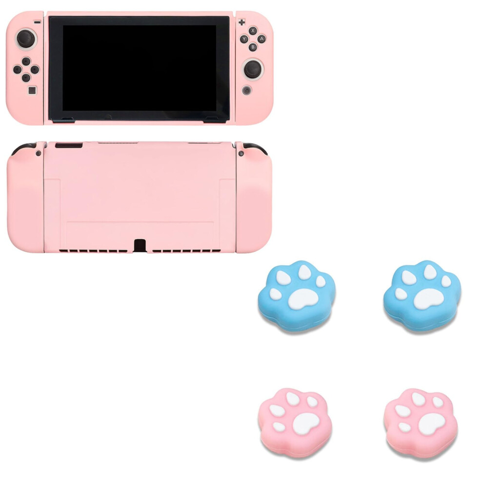 Protective Silicone Case With Ergonomic Joycon Grip And Thumb Caps For Nintendo Switch Oled Pink 9199774707145