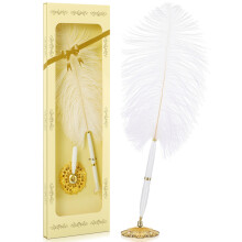Long Feather Quill Wedding Reception Guest Pen With Metal Stand