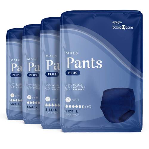 Amazon Amazon Basic Care Men's Pants Plus Large, 28 Count (4 Packs of 7), Blue