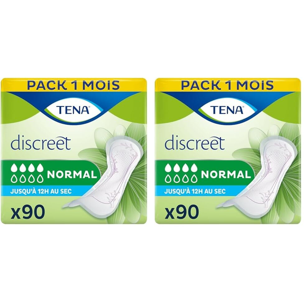 Tena Discreet Normal, 90 Incontinence Pads (15 X 6) Individually Wrapped, For Women With Medium Bladder Weakness, Incontinence And Unpredictable Leak