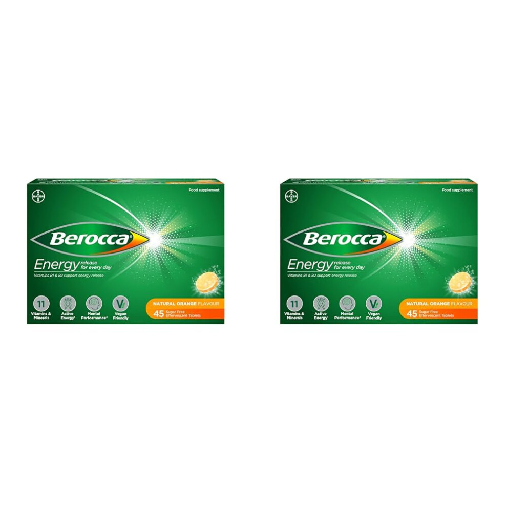Berocca Orange Vitamin C Effervescent Tablets, With Magnesium, Vitamin B12 & Vitamin B Complex, Flavour, 2 Pack Of 45 Tablets - 6 Weeks Supply