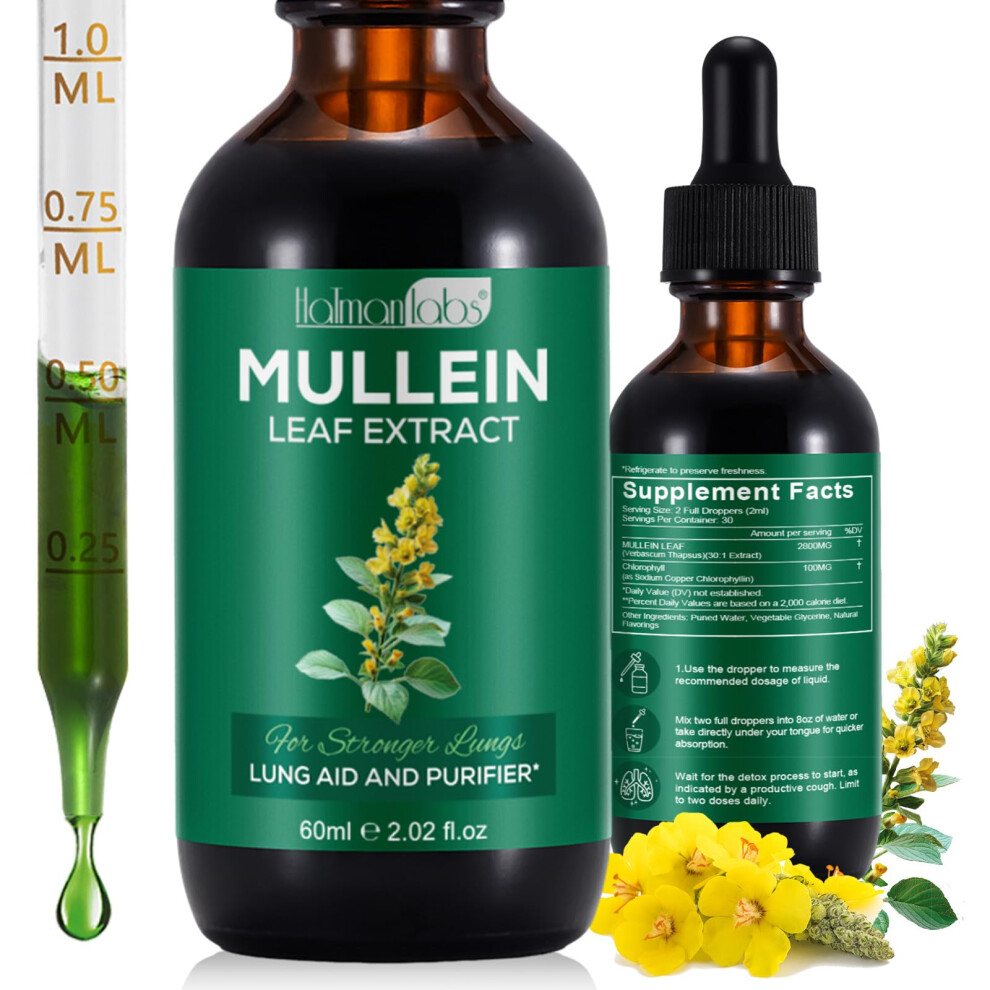 Vortexonix Mullein Drops For Lungs, Mullein Leaf Extract Supplement, Natural Mullein Herbal Supplements, Mullein Leaf Extract For Lung Cleanse And Respiratory S