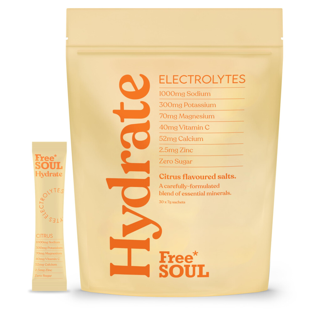 Free Soul Hydrate | Electrolyte Hydration Sachets | Zero Sugar | 30 Sachets | Advanced Electrolyte Powder With Sodium, Magnesium, Vitamin C | Citrus