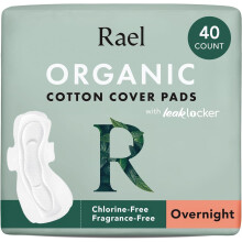 Rael Organic Cotton Cover Sanitary Towels - Heavy Absorbency for Night, Ultra Thin Period Pads with Wings for Women, Unscented, Hypoallergenic, Vegan