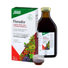 Salus Floradix Liquid Iron 500ml with Vitamin C & B-Complex. Iron contributes to The Reduction of Tiredness. Vegetarian. No preservatives. Suitable f