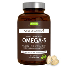 Igennus Advanced Omega-3 Fish Oil & D3 1000iu, 1-a-Day 180 Servings, IFOS Certified, EPA DHA Fatty Acids, rTG Triglyceride Form, Fast-Acting, Ultra P