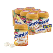 Mentos Pure Fresh Tropical Chewing Gum 35 Pieces – Sugar-Free, Refreshing, Tropical Flavor, Gluten-Free, with Xylitol, 90 g (Pack of 6)